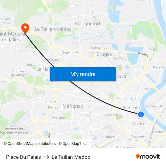 Place Du Palais to Le Taillan-Medoc map