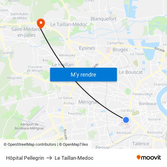 Hôpital Pellegrin to Le Taillan-Medoc map