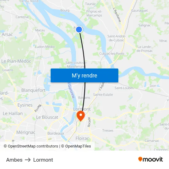Ambes to Lormont map