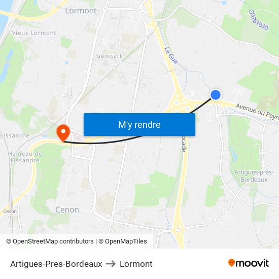 Artigues-Pres-Bordeaux to Lormont map