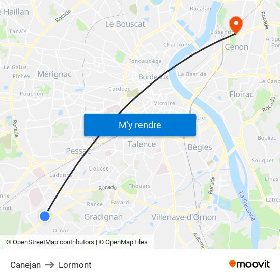 Canejan to Lormont map