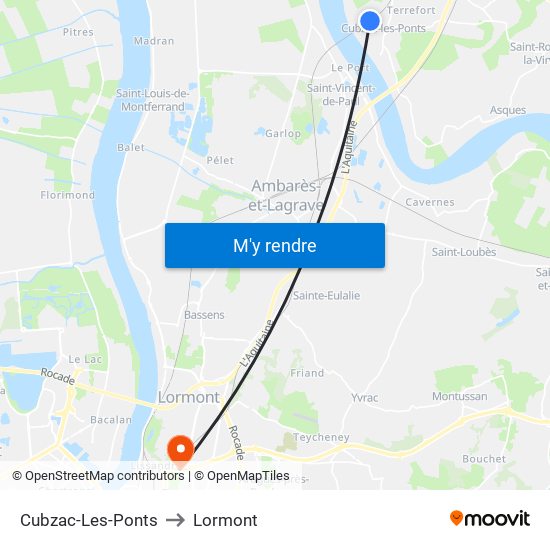 Cubzac-Les-Ponts to Lormont map