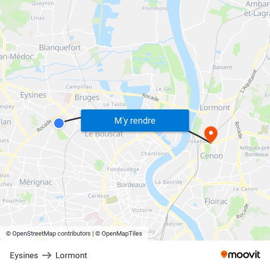 Eysines to Lormont map