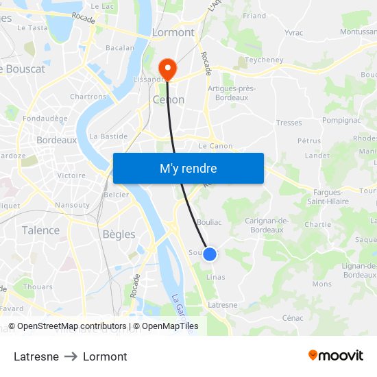 Latresne to Lormont map