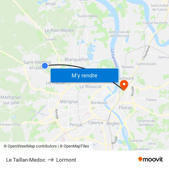 Le Taillan-Medoc to Lormont map