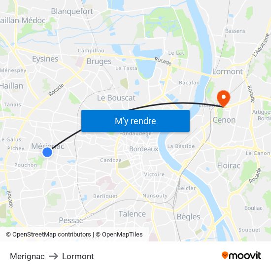 Merignac to Lormont map