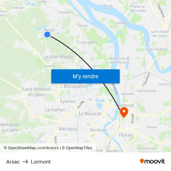 Arsac to Lormont map
