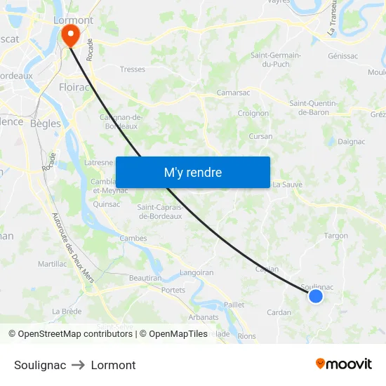 Soulignac to Lormont map