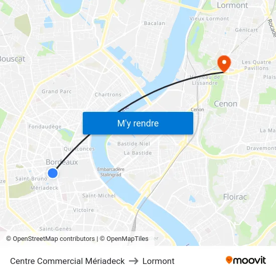 Centre Commercial Mériadeck to Lormont map