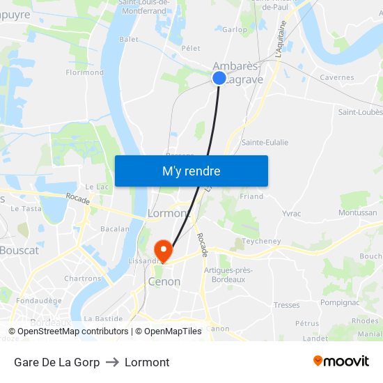 Gare De La Gorp to Lormont map