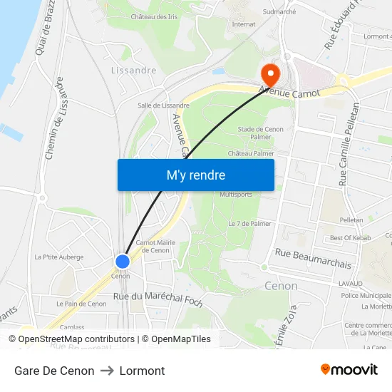 Gare De Cenon to Lormont map