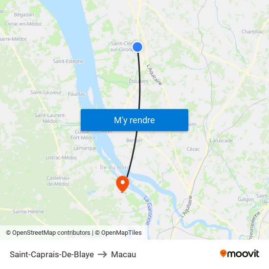 Saint-Caprais-De-Blaye to Macau map