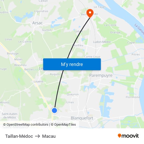 Taillan-Médoc to Macau map
