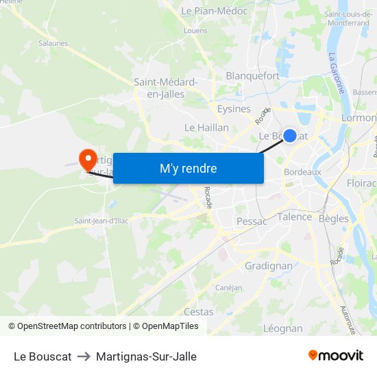 Le Bouscat to Martignas-Sur-Jalle map