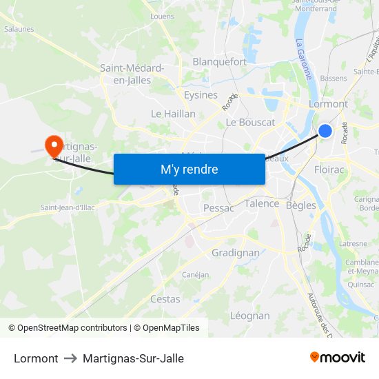 Lormont to Martignas-Sur-Jalle map