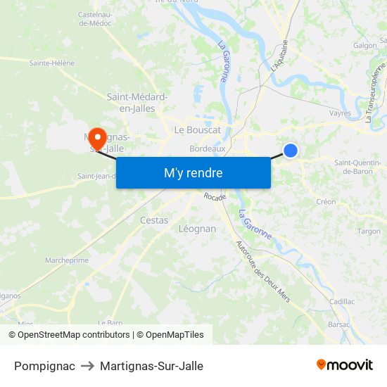 Pompignac to Martignas-Sur-Jalle map