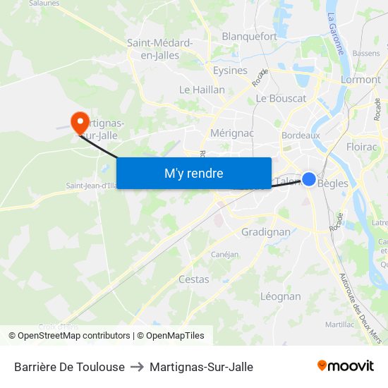 Barrière De Toulouse to Martignas-Sur-Jalle map