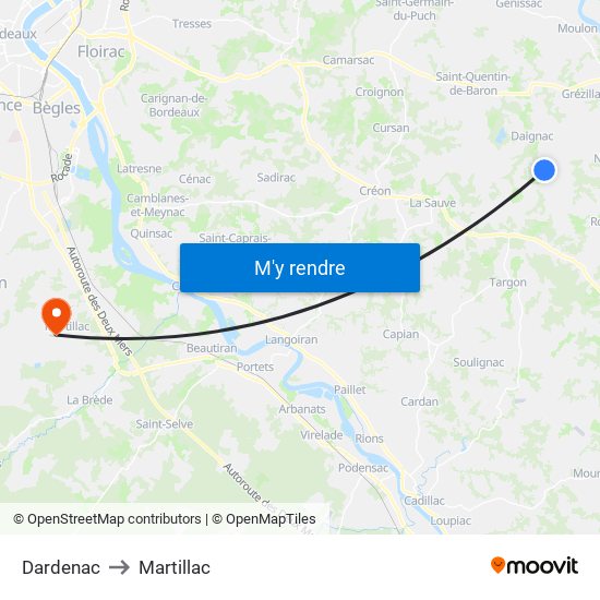 Dardenac to Martillac map
