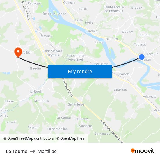 Le Tourne to Martillac map