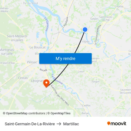 Saint-Germain-De-La-Rivière to Martillac map