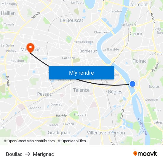 Bouliac to Merignac map