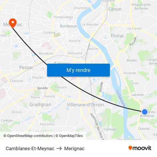 Camblanes-Et-Meynac to Merignac map
