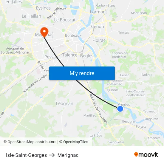 Isle-Saint-Georges to Merignac map