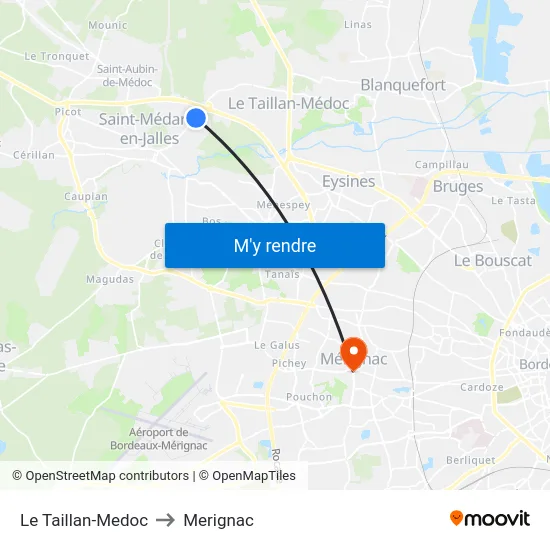 Le Taillan-Medoc to Merignac map