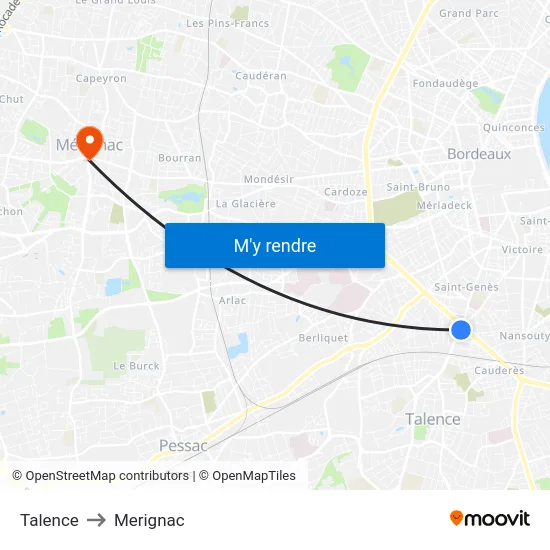 Talence to Merignac map