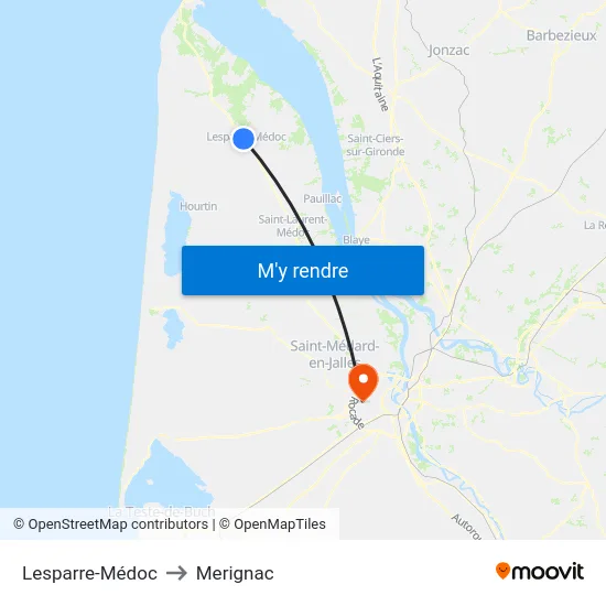 Lesparre-Médoc to Merignac map