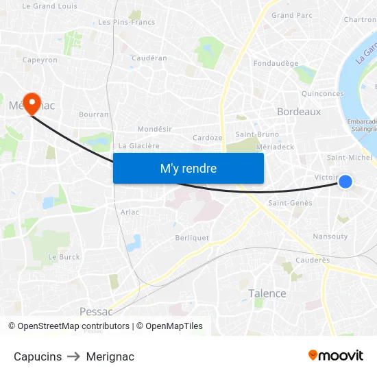 Capucins to Merignac map