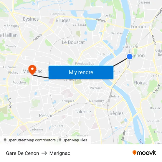 Gare De Cenon to Merignac map