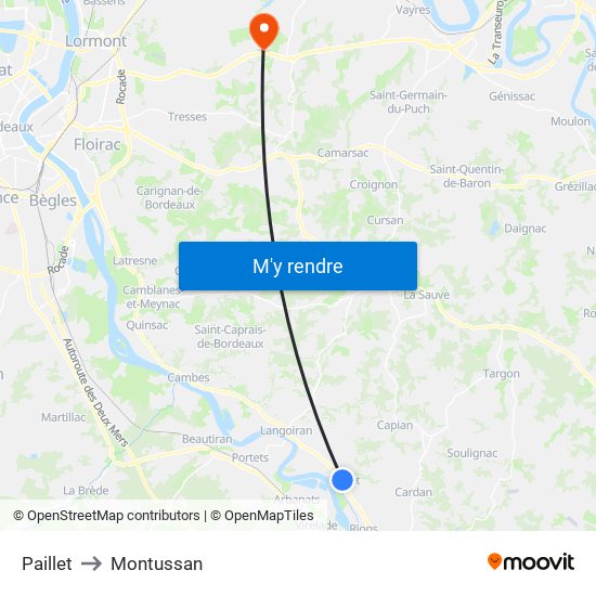 Paillet to Montussan map