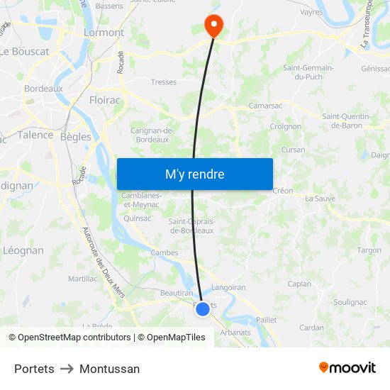 Portets to Montussan map