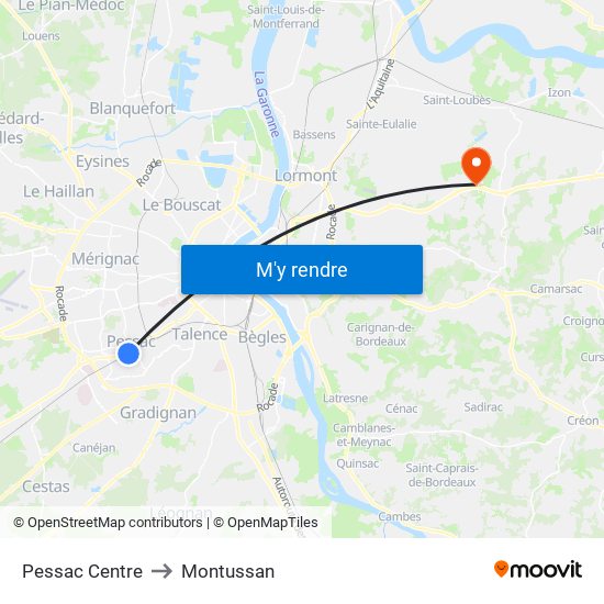 Pessac Centre to Montussan map