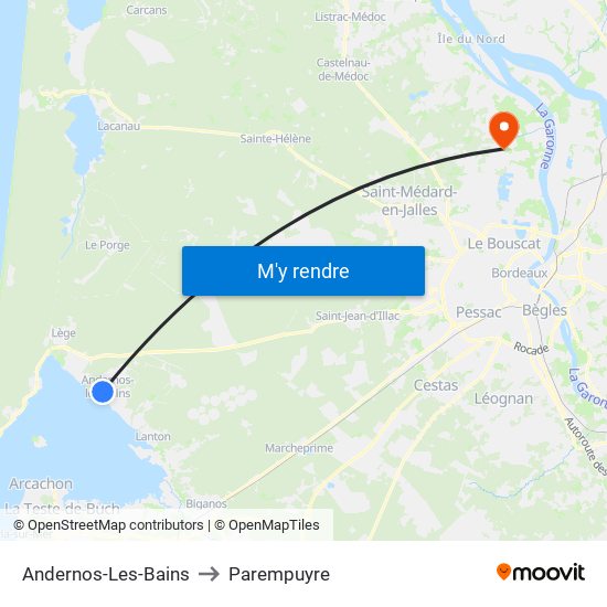 Andernos-Les-Bains to Parempuyre map