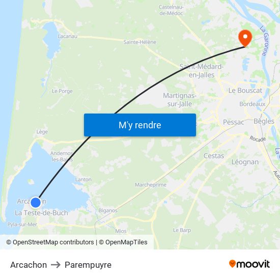 Arcachon to Parempuyre map