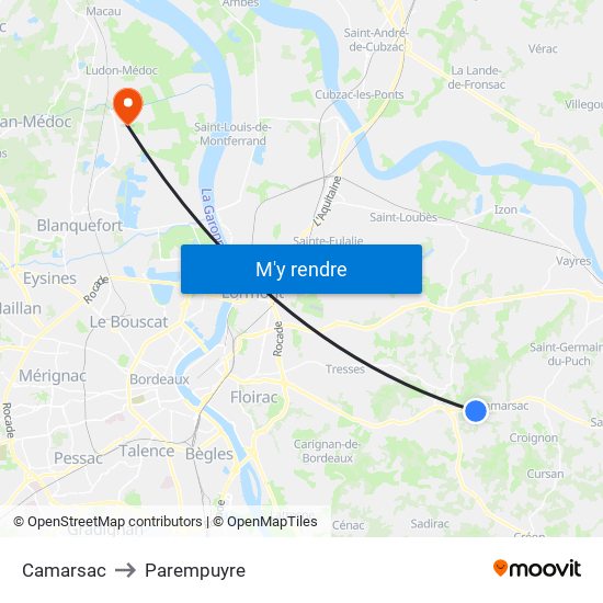 Camarsac to Parempuyre map