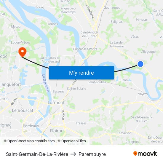 Saint-Germain-De-La-Rivière to Parempuyre map