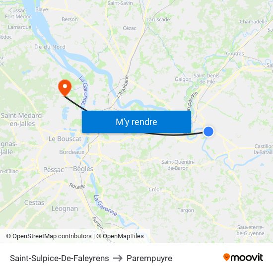Saint-Sulpice-De-Faleyrens to Parempuyre map