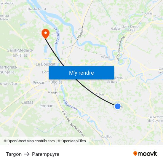 Targon to Parempuyre map