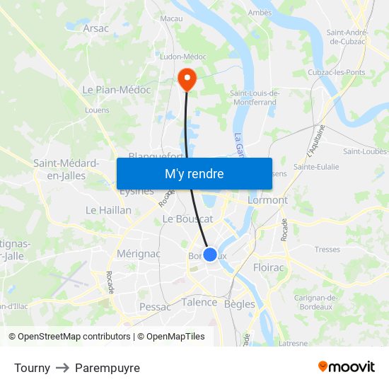 Tourny to Parempuyre map