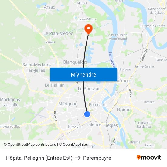 Hôpital Pellegrin (Entrée Est) to Parempuyre map