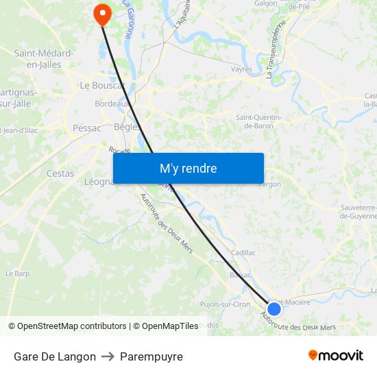 Gare De Langon to Parempuyre map