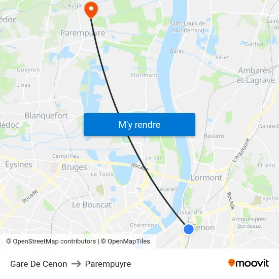 Gare De Cenon to Parempuyre map