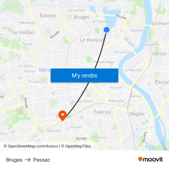 Bruges to Pessac map