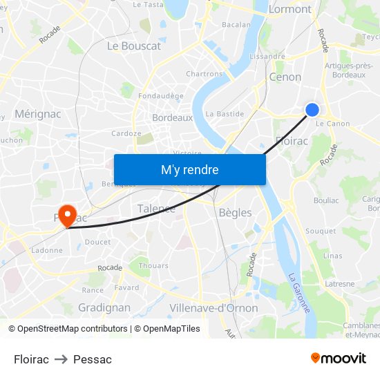 Floirac to Pessac map