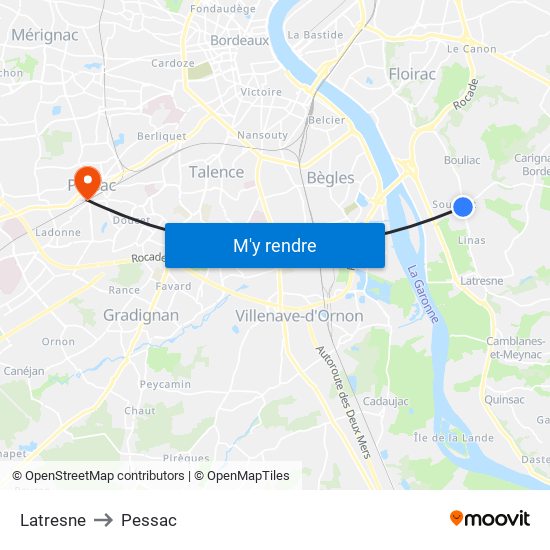 Latresne to Pessac map