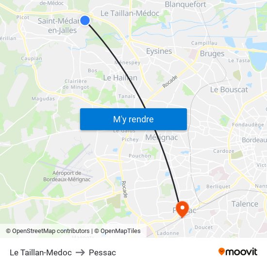 Le Taillan-Medoc to Pessac map