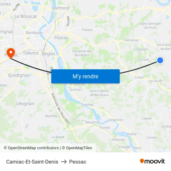 Camiac-Et-Saint-Denis to Pessac map
